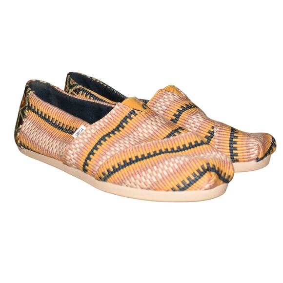 TOMS $60 Cloudbound Alpargata Loafer Flat Mango Striped Global‎ Woven Size 7 - Picture 1 of 7